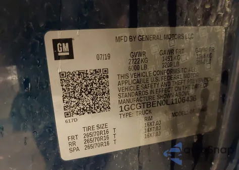 2020 Chevrolet Colorado 4Wd Short Box Wt from USA, damaged, VIN 1GCGTBEN0L1106436